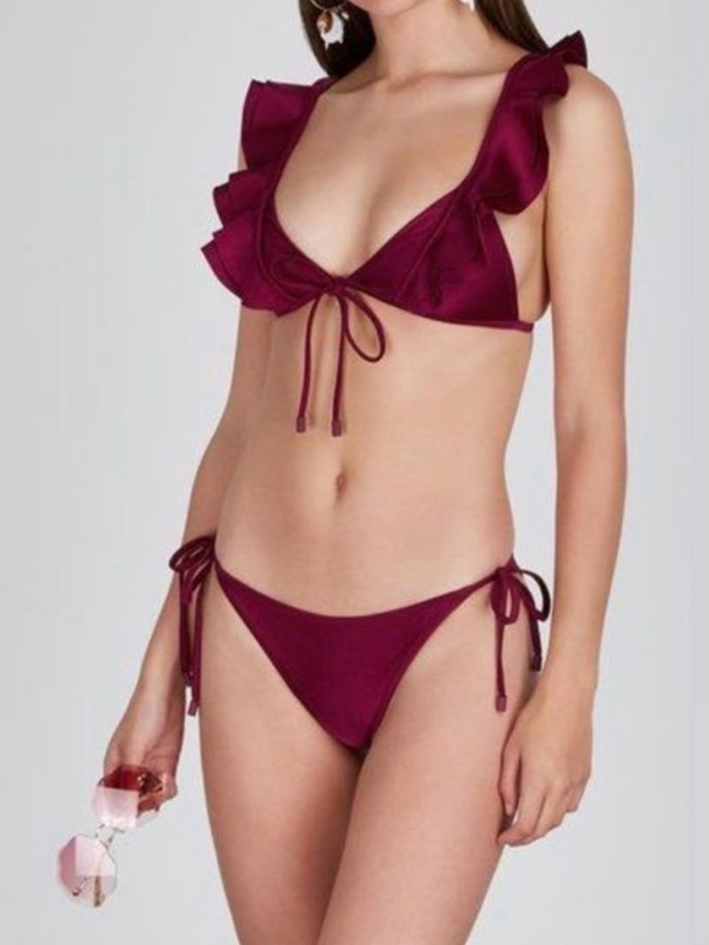 Zimmermann Amari Two Piece Ruffle Bikini Set in Ruby. US Size 2-4